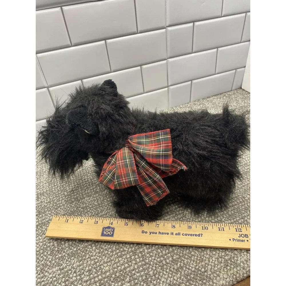 Emotions‎ VTG Scottie Terrier Plush Puppy Dog Tush Tag Attached Black W Bow HG3